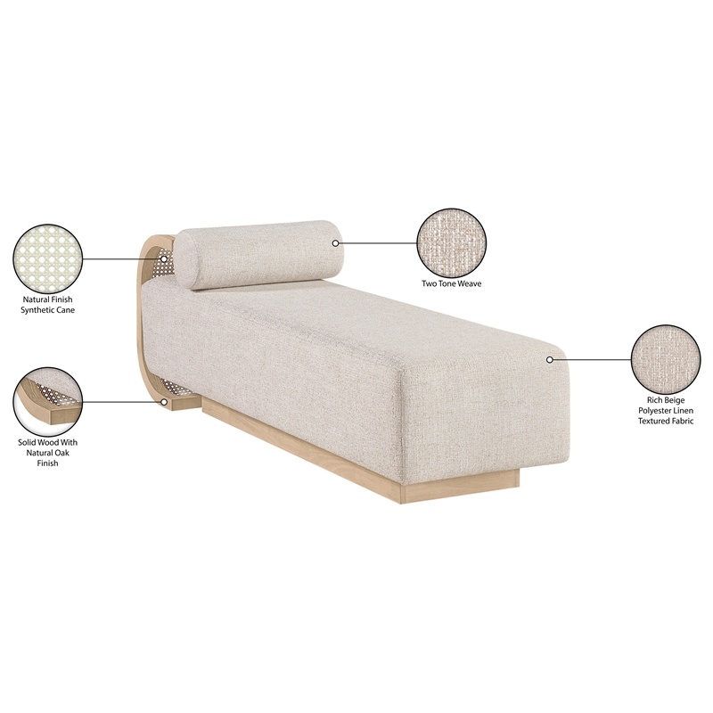 Meridian Furniture Zephyr Beige Linen Textured Fabric Upholstered Chaise