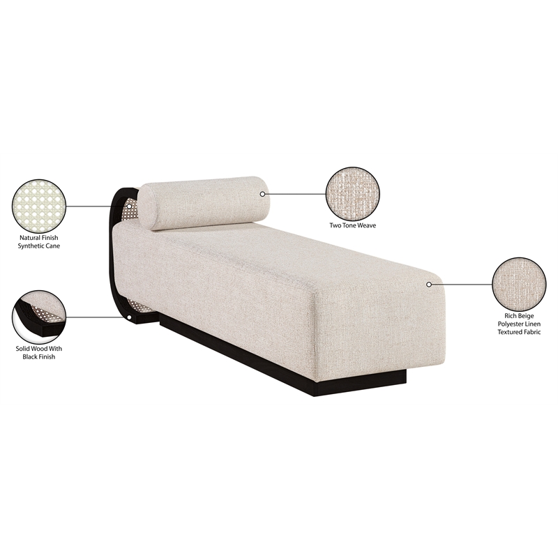 Meridian Furniture Zephyr Beige Linen Textured Fabric Upholstered Chaise