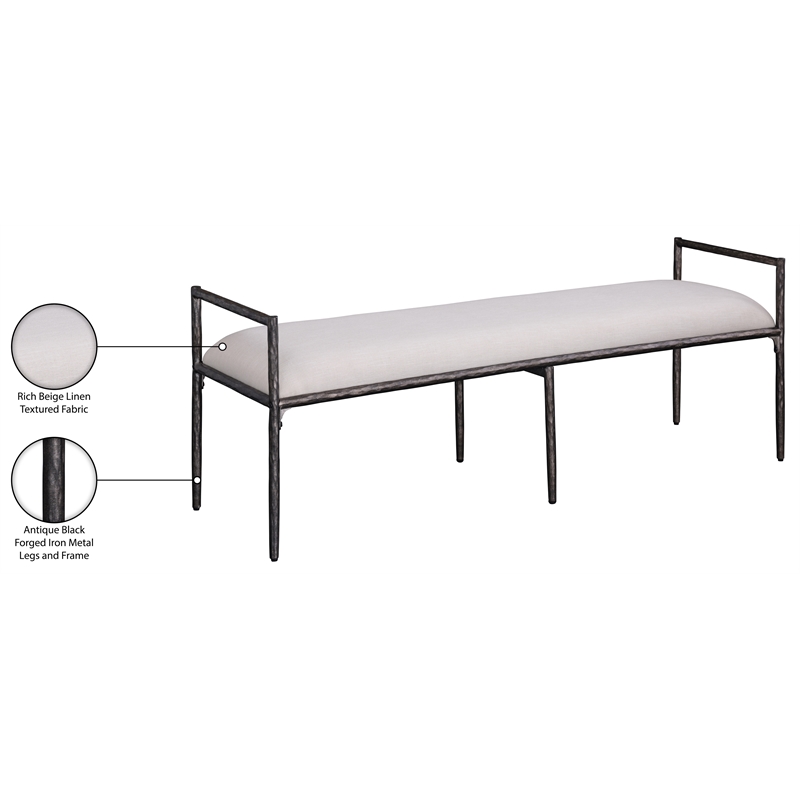 Meridian Furniture Axis Beige Linen Textured Fabric Upholstered Bench