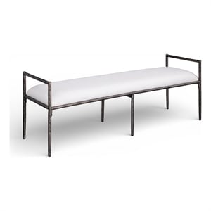 Meridian Furniture Axis Cream Linen Textured Fabric Upholstered Bench