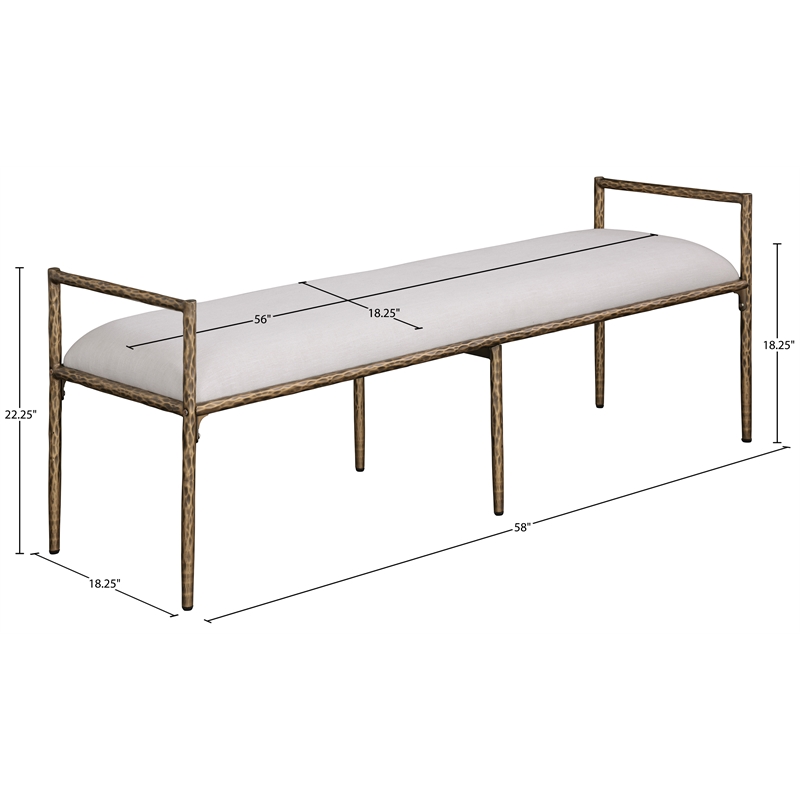 Meridian Furniture Axis Beige Linen Textured Fabric Upholstered Bench