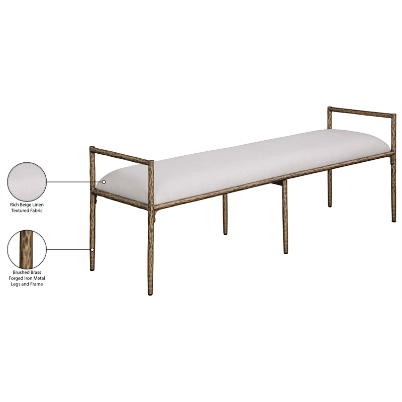 Meridian Furniture Axis Beige Linen Textured Fabric Upholstered Bench