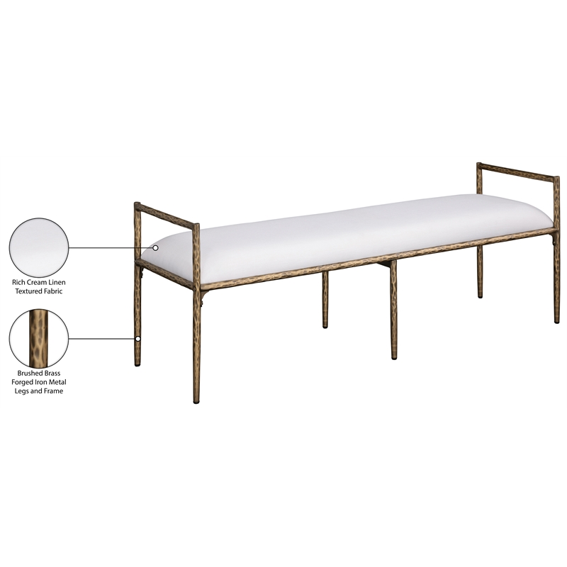 Meridian Furniture Axis Cream Linen Textured Fabric Upholstered Bench