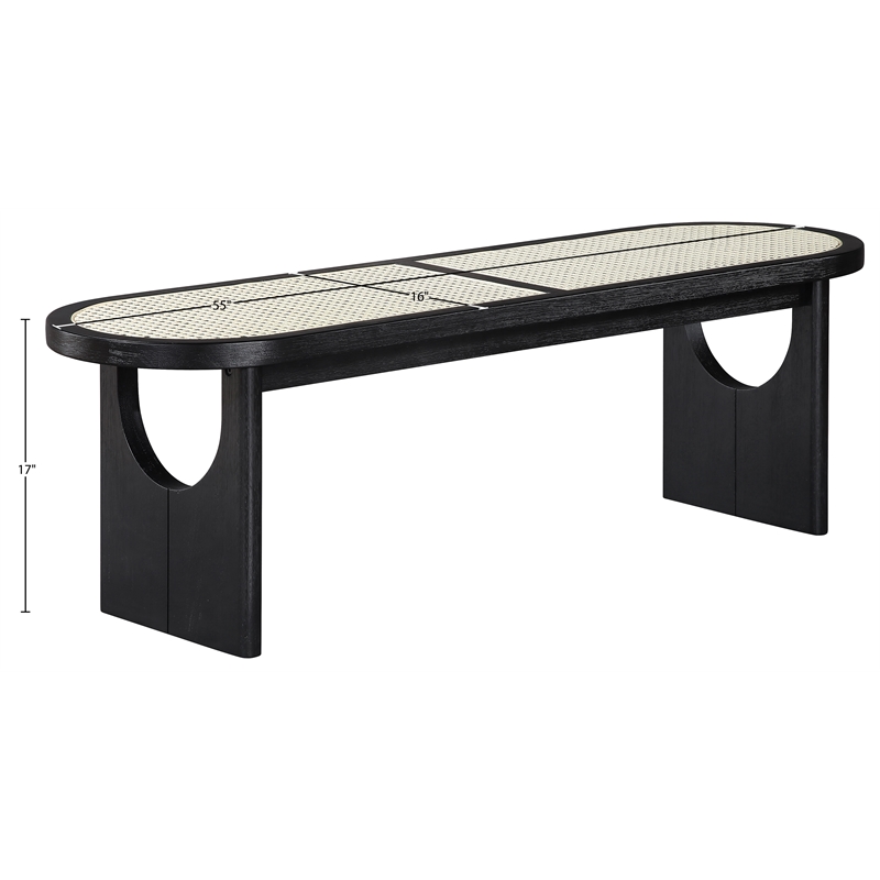 Meridian Furniture Canovia Black Solid Wood And Faux Cane Bench