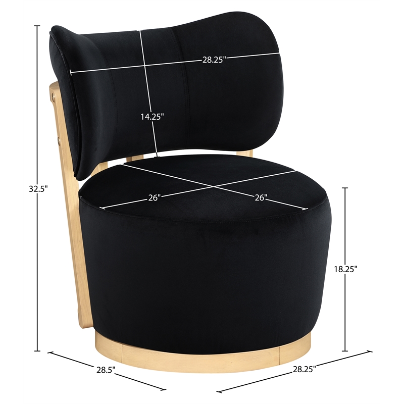 Meridian Furniture Elara Black Velvet Upholstered Swivel Accent Chair