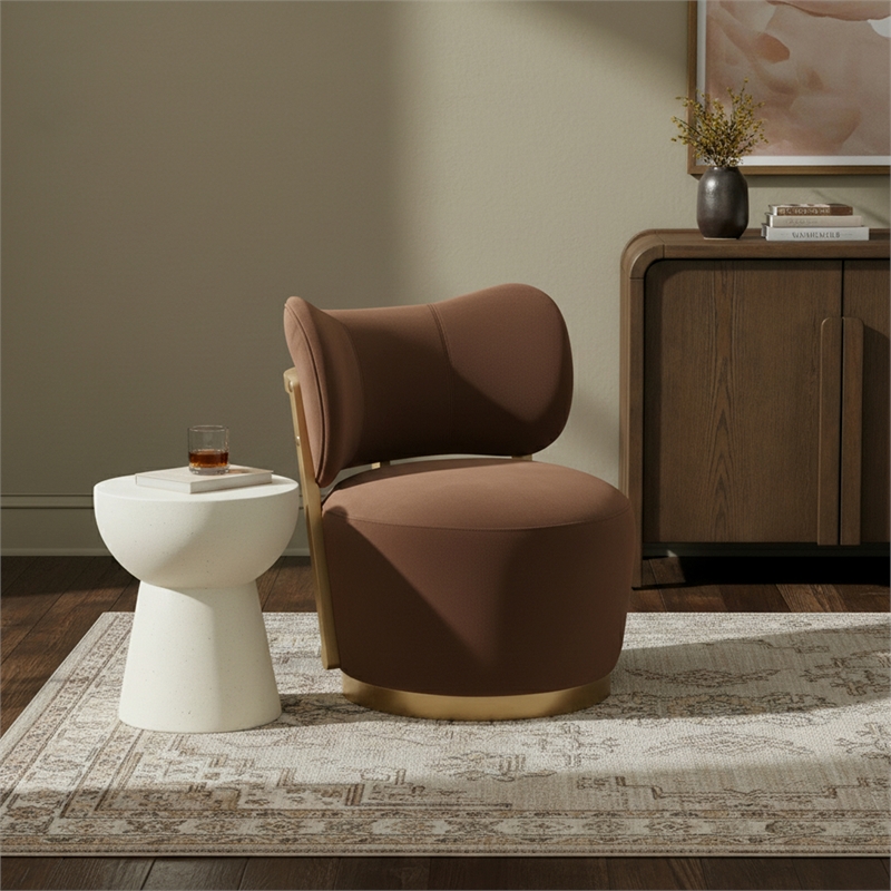 Meridian Furniture Elara Cognac Velvet Upholstered Swivel Accent Chair