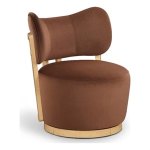 Meridian Furniture Elara Cognac Velvet Upholstered Swivel Accent Chair
