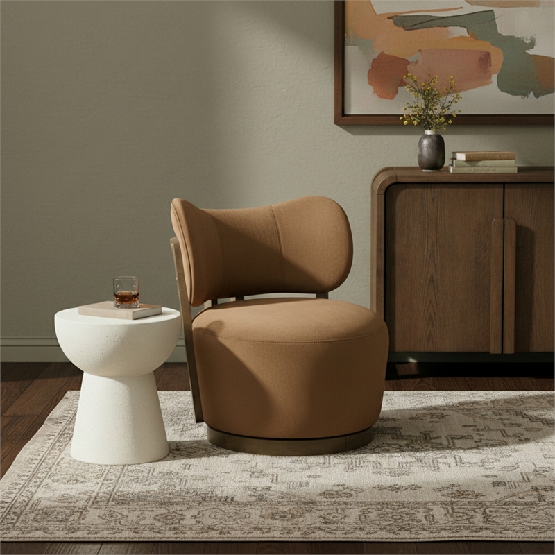 Meridian Furniture Elara Saddle Velvet Upholstered Swivel Accent Chair