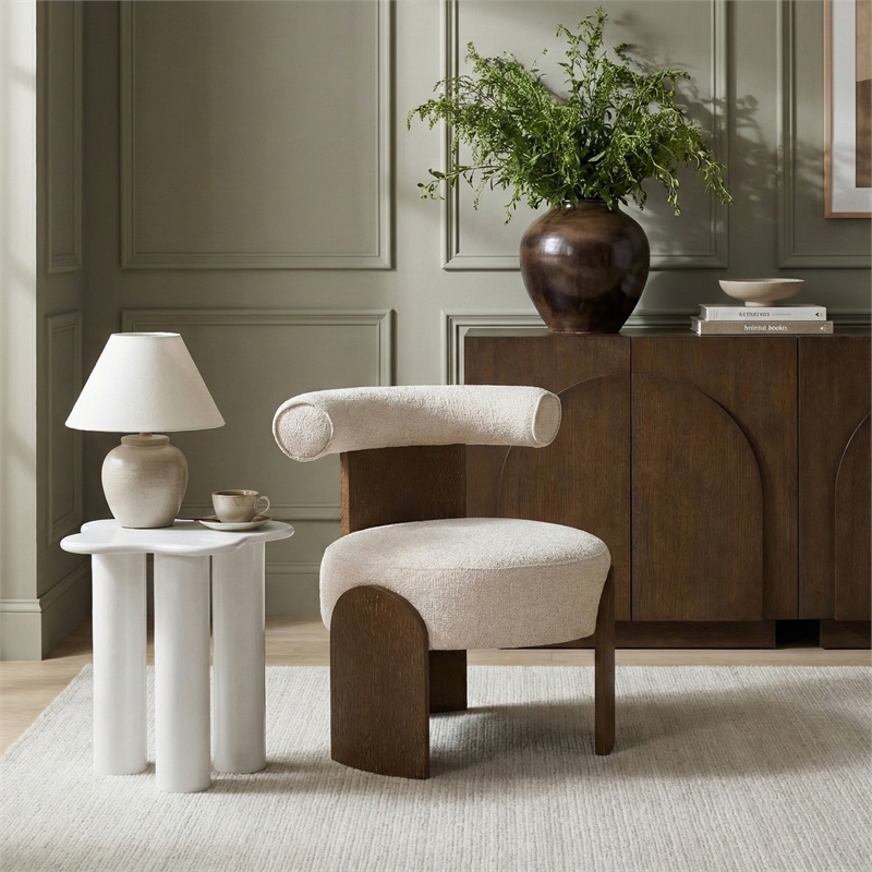 Meridian Furniture Calder Beige Linen Textured Fabric Upholstered Accent Chair