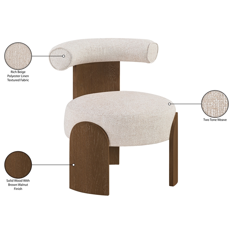Meridian Furniture Calder Beige Linen Textured Fabric Upholstered Accent Chair