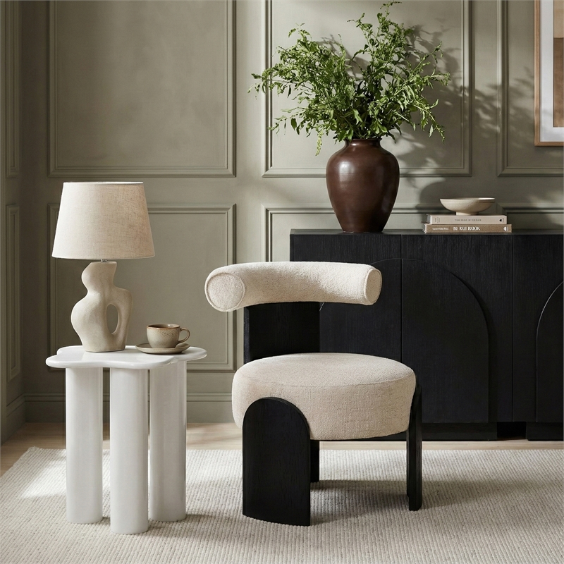 Meridian Furniture Calder Beige Linen Textured Fabric Upholstered Accent Chair