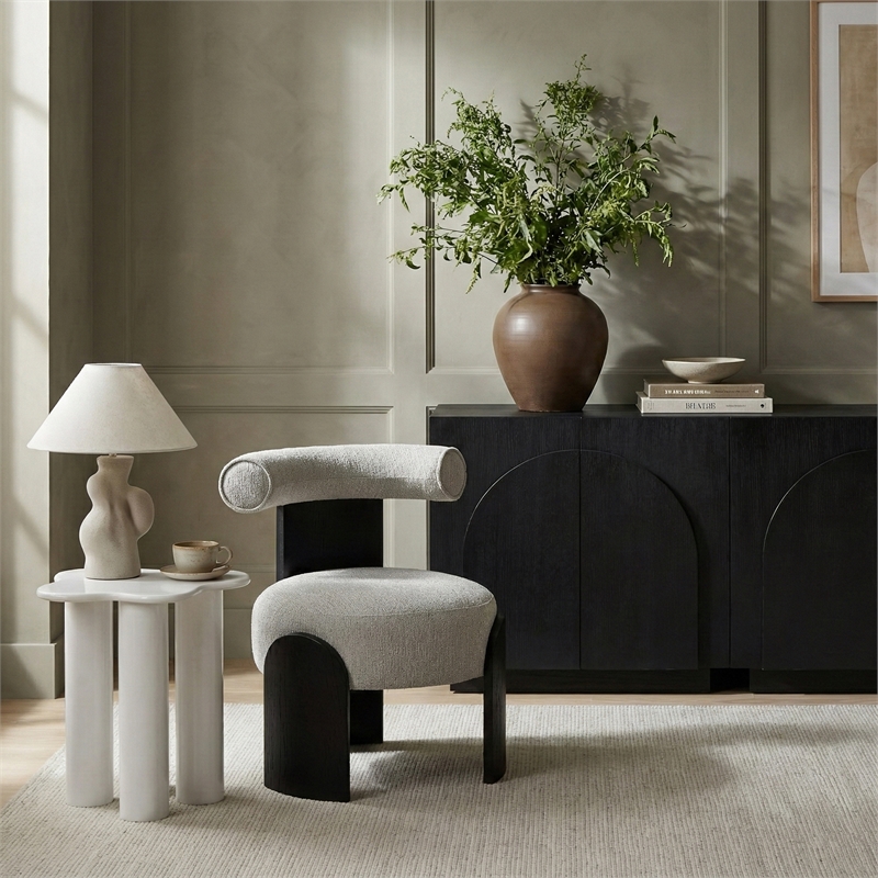 Meridian Furniture Calder Grey Linen Textured Fabric Upholstered Accent Chair