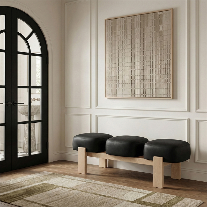 Meridian Furniture Woodcrest Black Vegan Leather Upholstered Bench