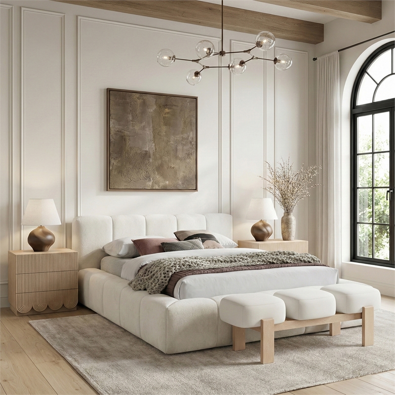 Meridian Furniture Woodcrest Cream Vegan Leather Upholstered Bench
