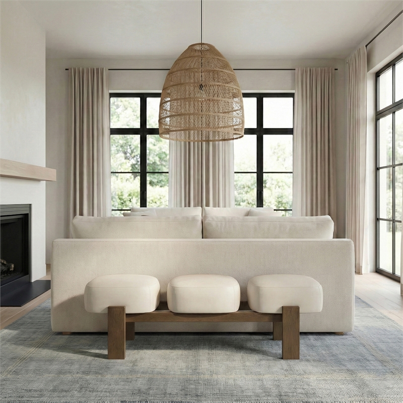 Meridian Furniture Woodcrest Cream Vegan Leather Upholstered Bench