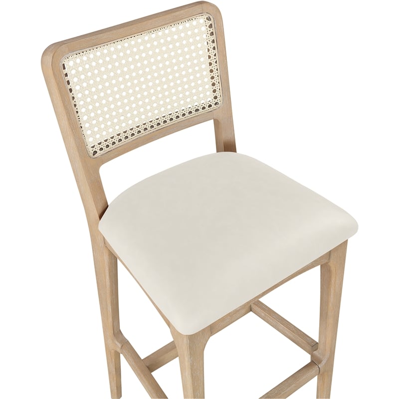 Meridian Furniture Atrium Cream Cane And Vegan Leather Bar Stool (Set of 2)