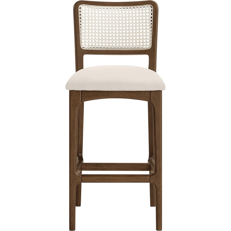Meridian Furniture Atrium Cream Cane And Vegan Leather Bar Stool (Set of 2)