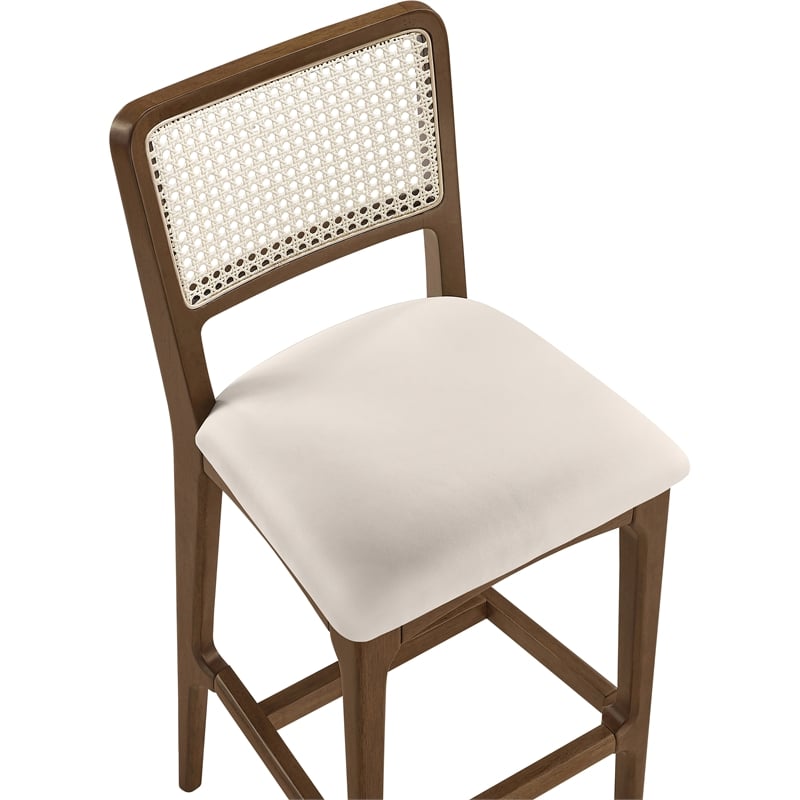 Meridian Furniture Atrium Cream Cane And Vegan Leather Bar Stool (Set of 2)