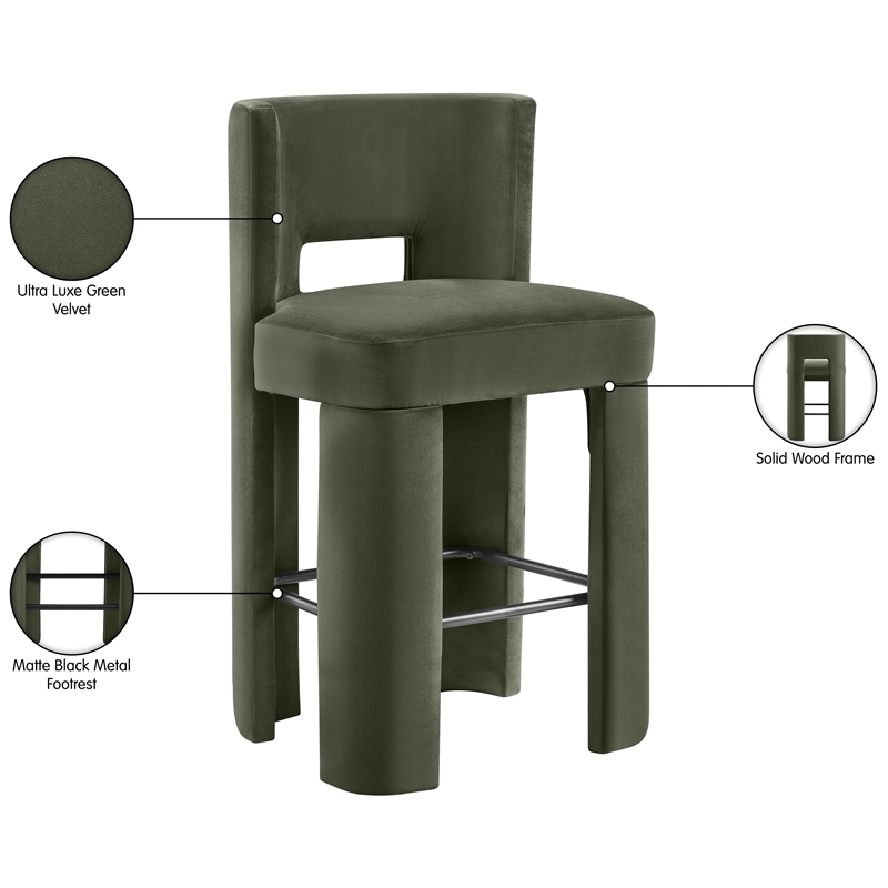 Meridian Furniture Zuno Green Velvet Performance Fabric Bar Stool (Set of 2)