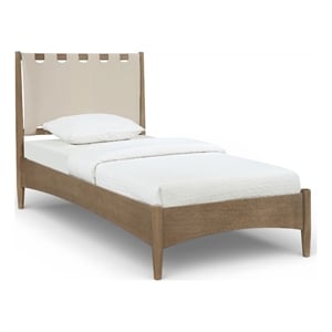 Meridian Furniture Santos Beige Vegan Leather Headboard And Wood Twin Bed