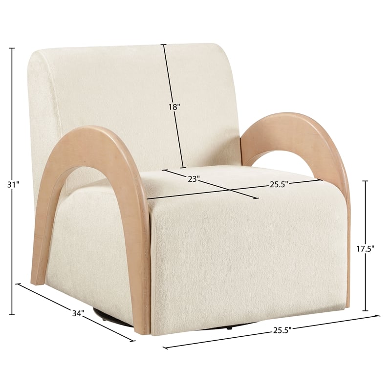 Meridian Furniture Neria Cream Chenille Fabric Upholstered Swivel Accent Chair