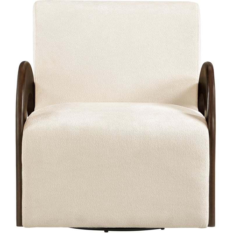 Meridian Furniture Neria Cream Chenille Fabric Upholstered Swivel Accent Chair