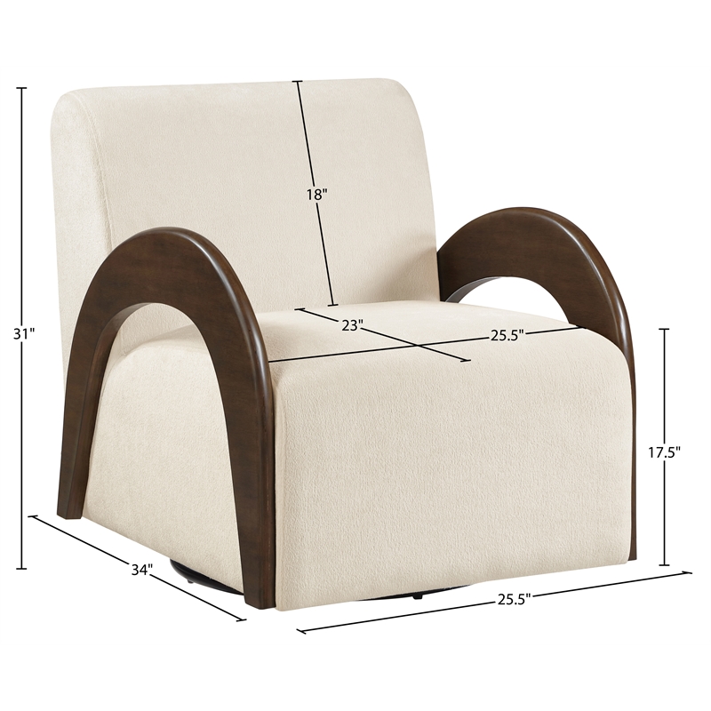 Meridian Furniture Neria Cream Chenille Fabric Upholstered Swivel Accent Chair