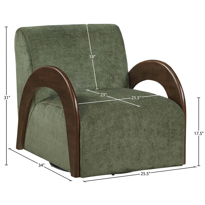 Meridian Furniture Neria Green Chenille Fabric Upholstered Swivel Accent Chair