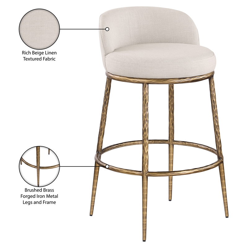 Meridian Furniture Ferro Beige Performance Fabric Upholstered Bar Stool