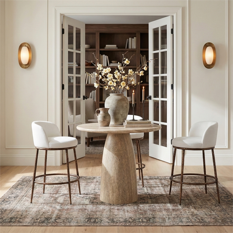 Meridian Furniture Ferro Cream Performance Fabric Upholstered Bar Stool