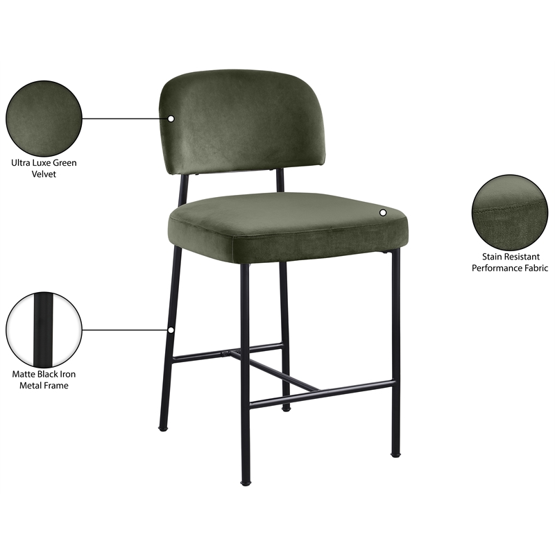 Meridian Furniture Zarelle Green Performance Fabric Counter Stool (Set of 2)