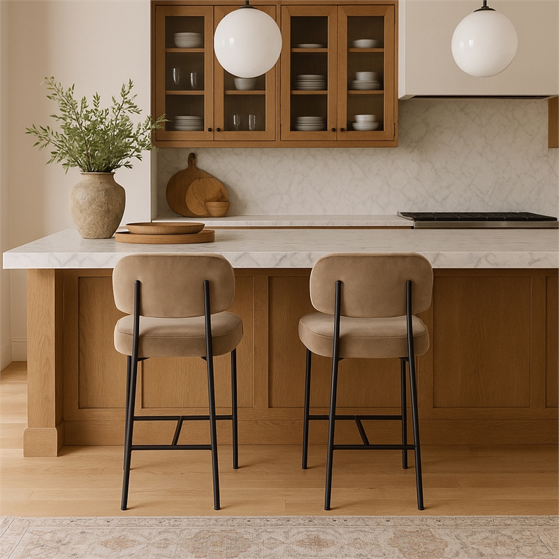 Meridian Furniture Zarelle Taupe Performance Fabric Counter Stool (Set of 2)