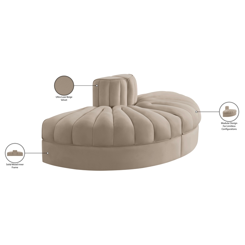 Meridian Furniture Rummi Beige Velvet Performance Fabric 2pc. Modular Loveseat