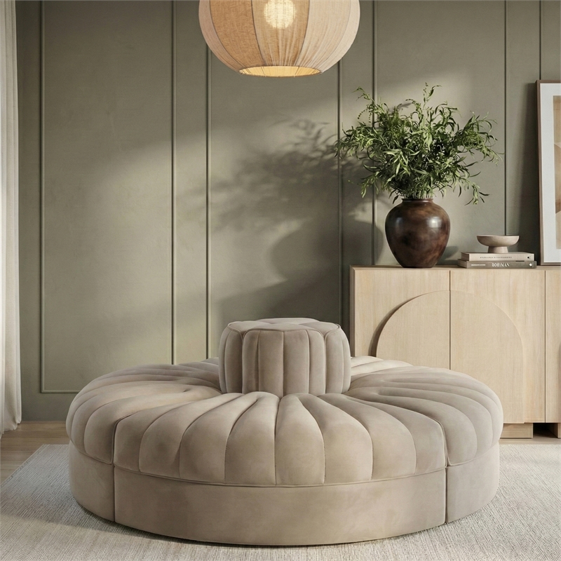 Meridian Furniture Rummi Beige Velvet Performance Fabric 4pc. Modular Sofa