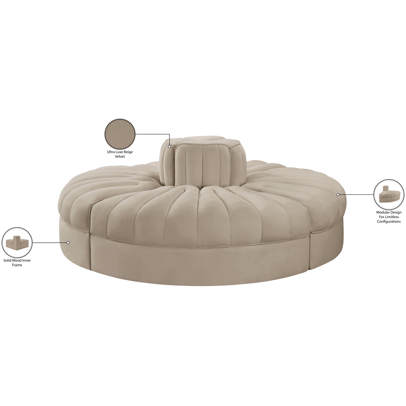 Meridian Furniture Rummi Beige Velvet Performance Fabric 4pc. Modular Sofa