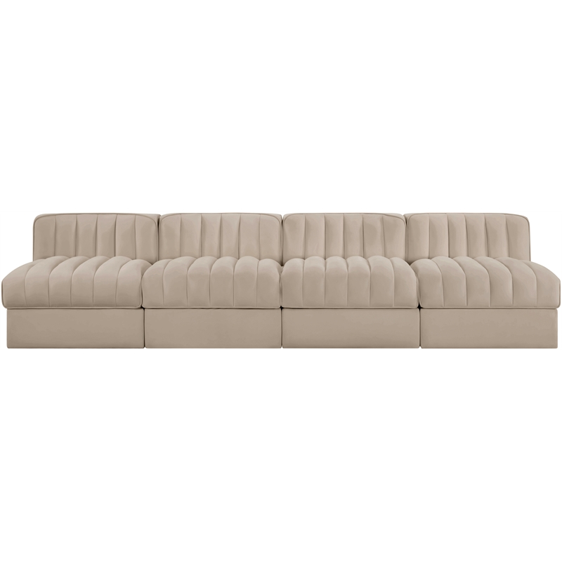 Meridian Furniture Rummi Beige Velvet Performance Fabric 4pc. Modular Sofa