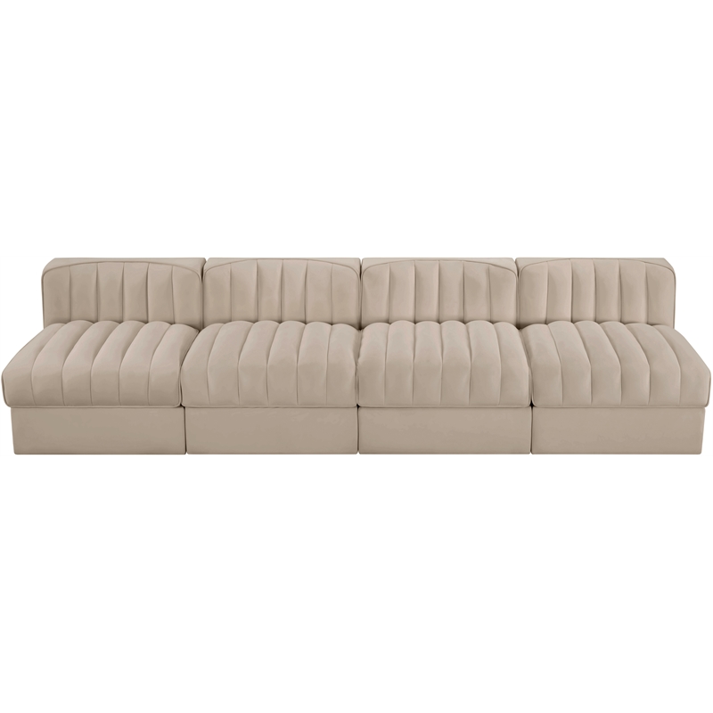 Meridian Furniture Rummi Beige Velvet Performance Fabric 4pc. Modular Sofa