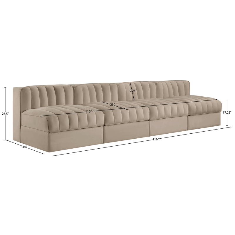 Meridian Furniture Rummi Beige Velvet Performance Fabric 4pc. Modular Sofa