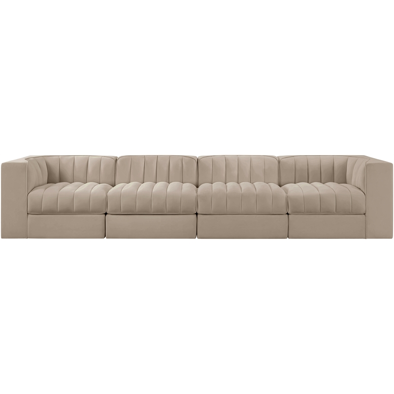 Meridian Furniture Rummi Beige Velvet Performance Fabric 4pc. Modular Sofa