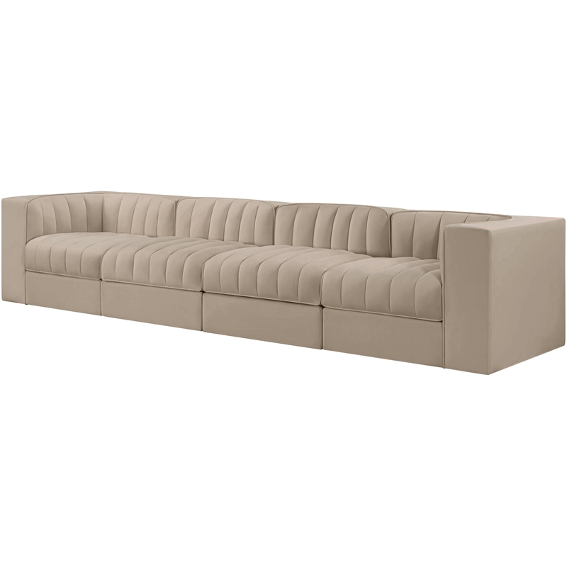 Meridian Furniture Rummi Beige Velvet Performance Fabric 4pc. Modular Sofa