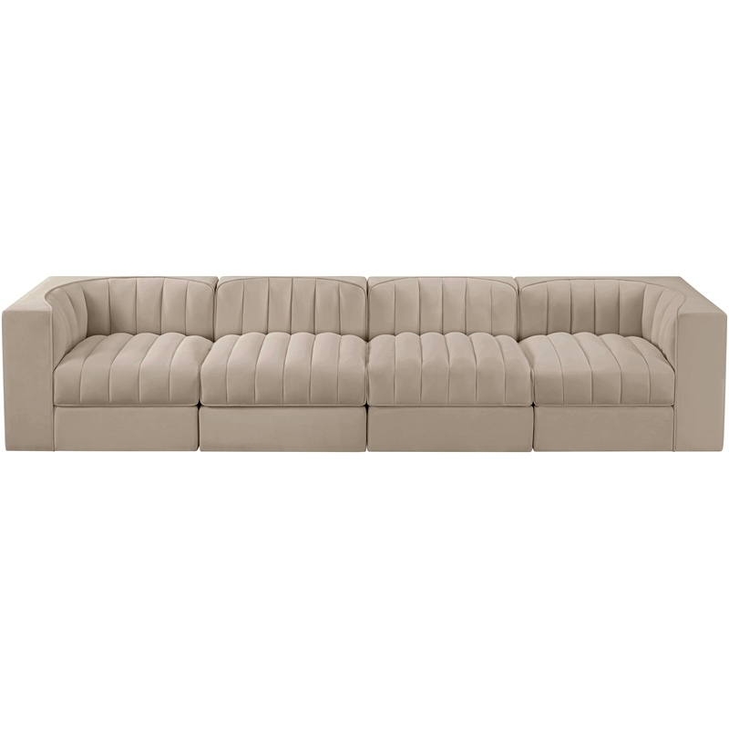 Meridian Furniture Rummi Beige Velvet Performance Fabric 4pc. Modular Sofa