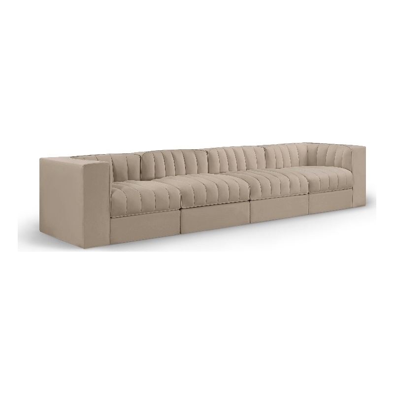Meridian Furniture Rummi Beige Velvet Performance Fabric 4pc. Modular Sofa