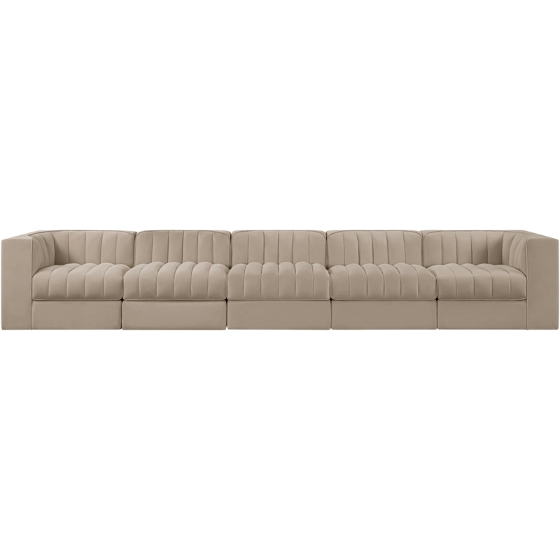 Meridian Furniture Rummi Beige Velvet Performance Fabric 5pc. Modular Sofa