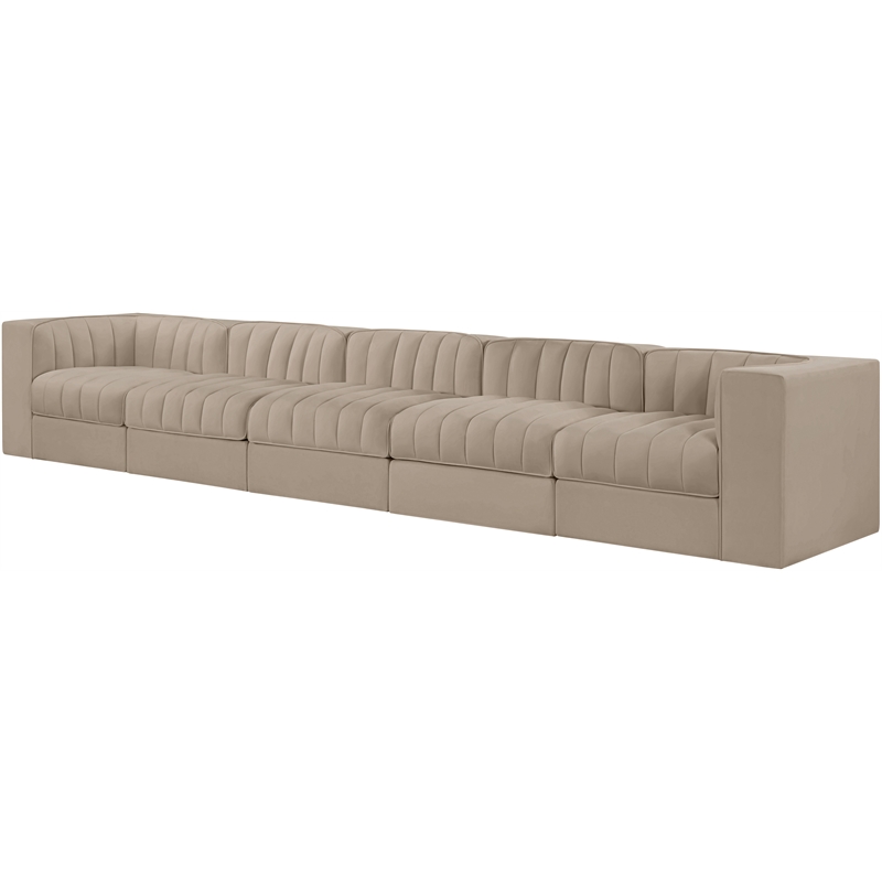 Meridian Furniture Rummi Beige Velvet Performance Fabric 5pc. Modular Sofa