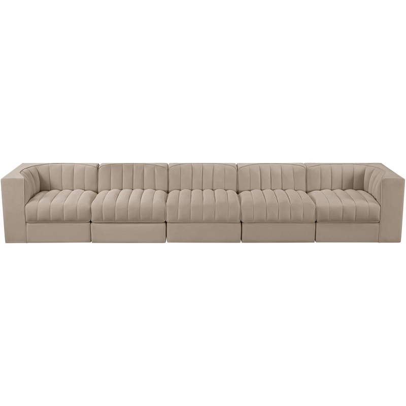 Meridian Furniture Rummi Beige Velvet Performance Fabric 5pc. Modular Sofa