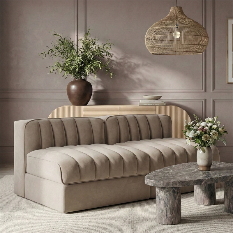 Meridian Furniture Rummi Beige Velvet Performance Fabric 2pc. Modular Sofa