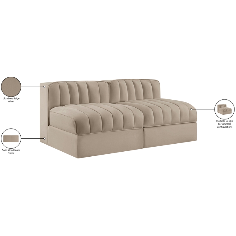 Meridian Furniture Rummi Beige Velvet Performance Fabric 2pc. Modular Sofa