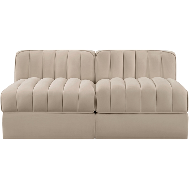 Meridian Furniture Rummi Beige Velvet Performance Fabric 2pc. Modular Sofa