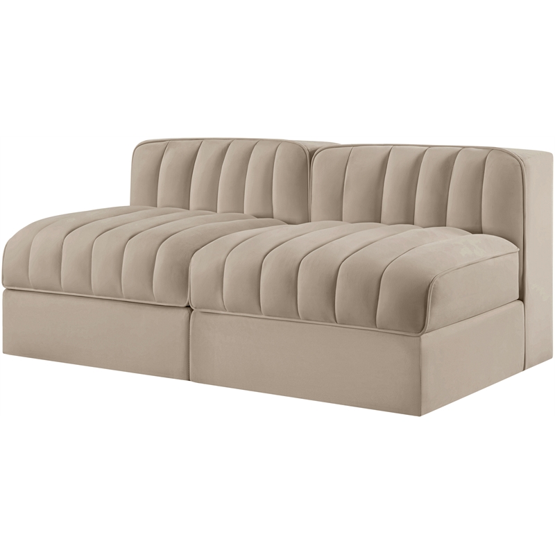 Meridian Furniture Rummi Beige Velvet Performance Fabric 2pc. Modular Sofa