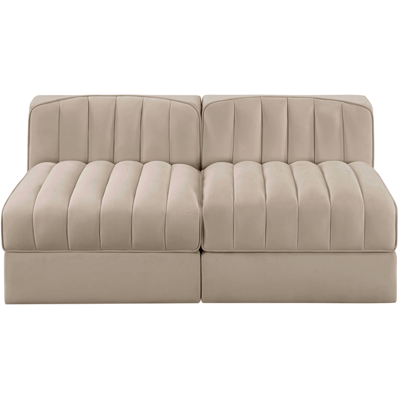 Meridian Furniture Rummi Beige Velvet Performance Fabric 2pc. Modular Sofa